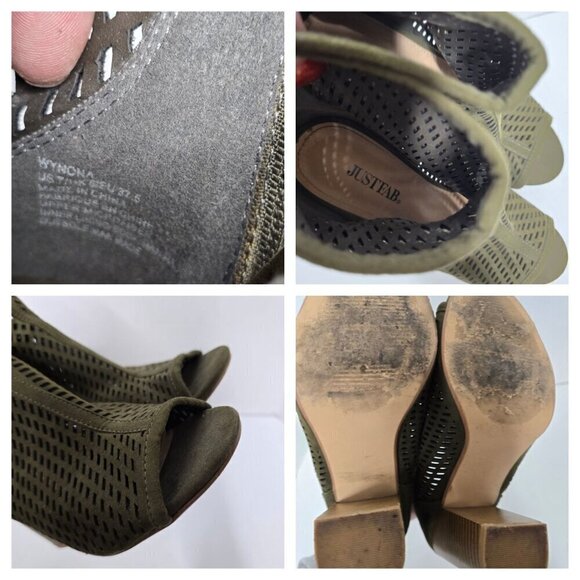 Just Fab Army Green Perforated Open Toe Ankle Boot - Picture 3 of 12
